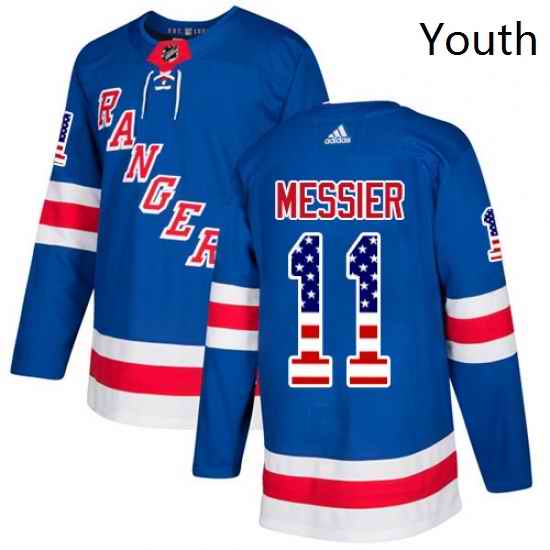 Youth Adidas New York Rangers 11 Mark Messier Authentic Royal Blue USA Flag Fashion NHL Jersey